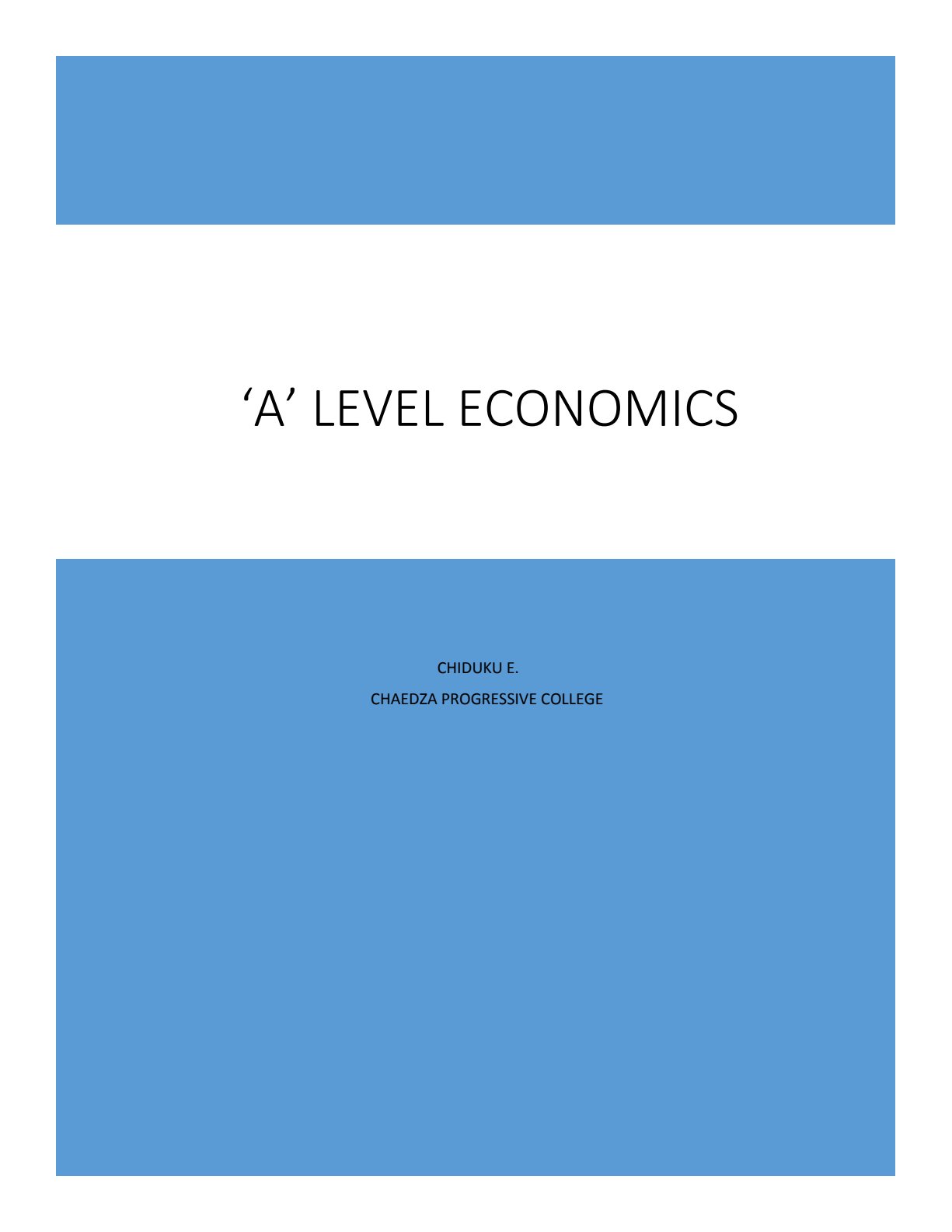 First page of ZIMSEC A-Level Economics Good Book Study Guide