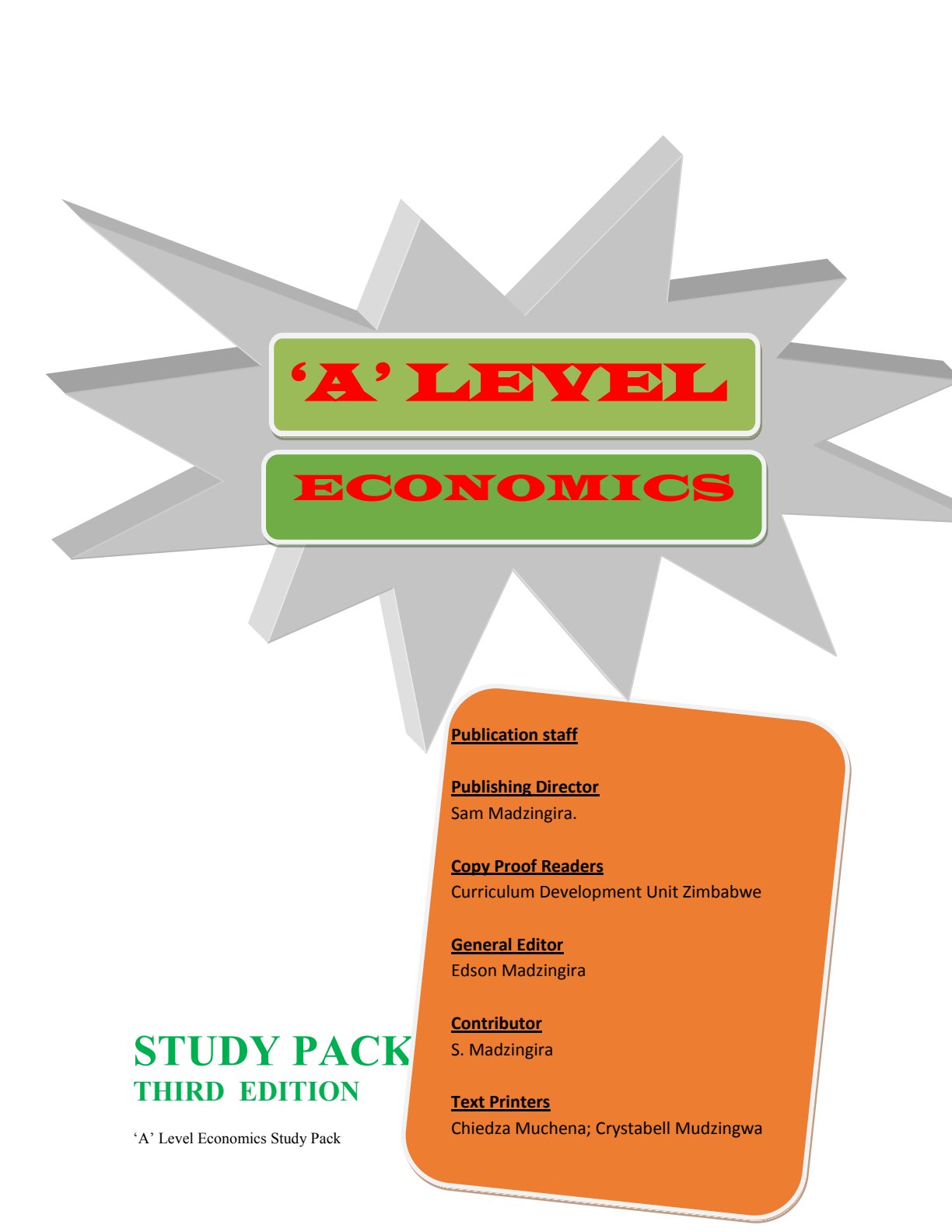 First page of ZIMSEC A-Level Economics Study Guide
