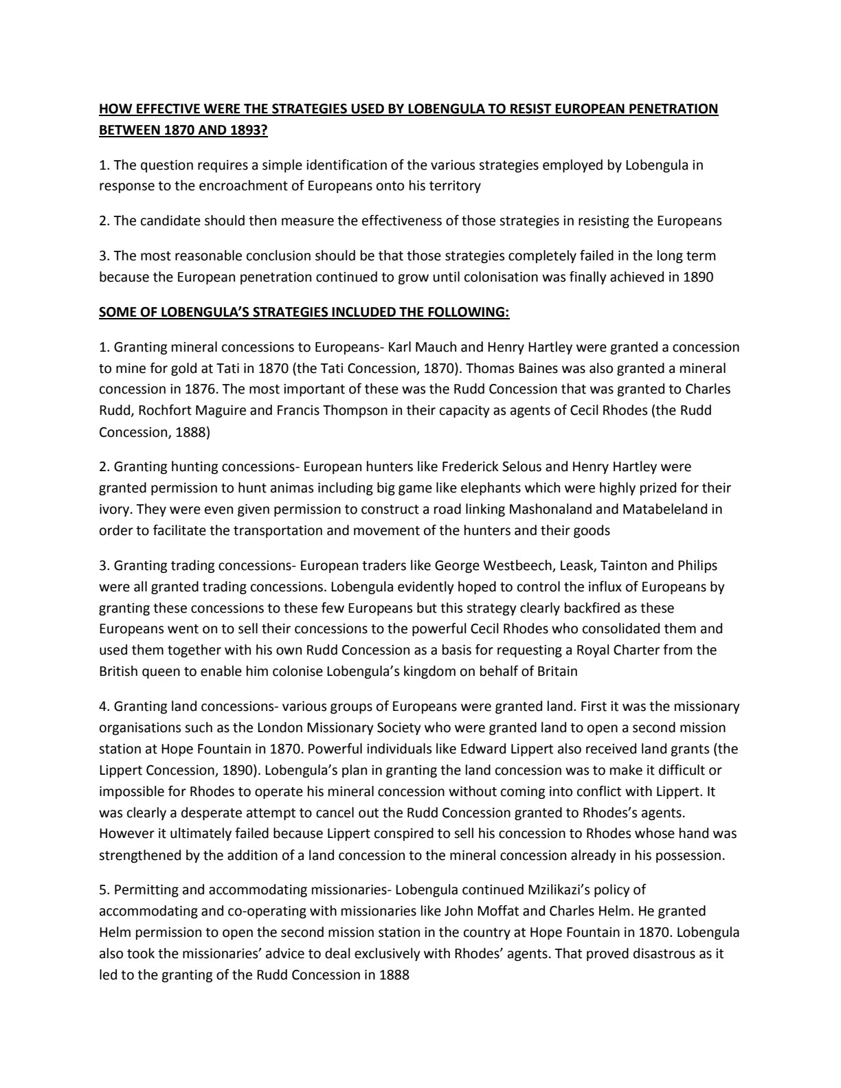 First page of ZIMSEC A-Level History Study Guide