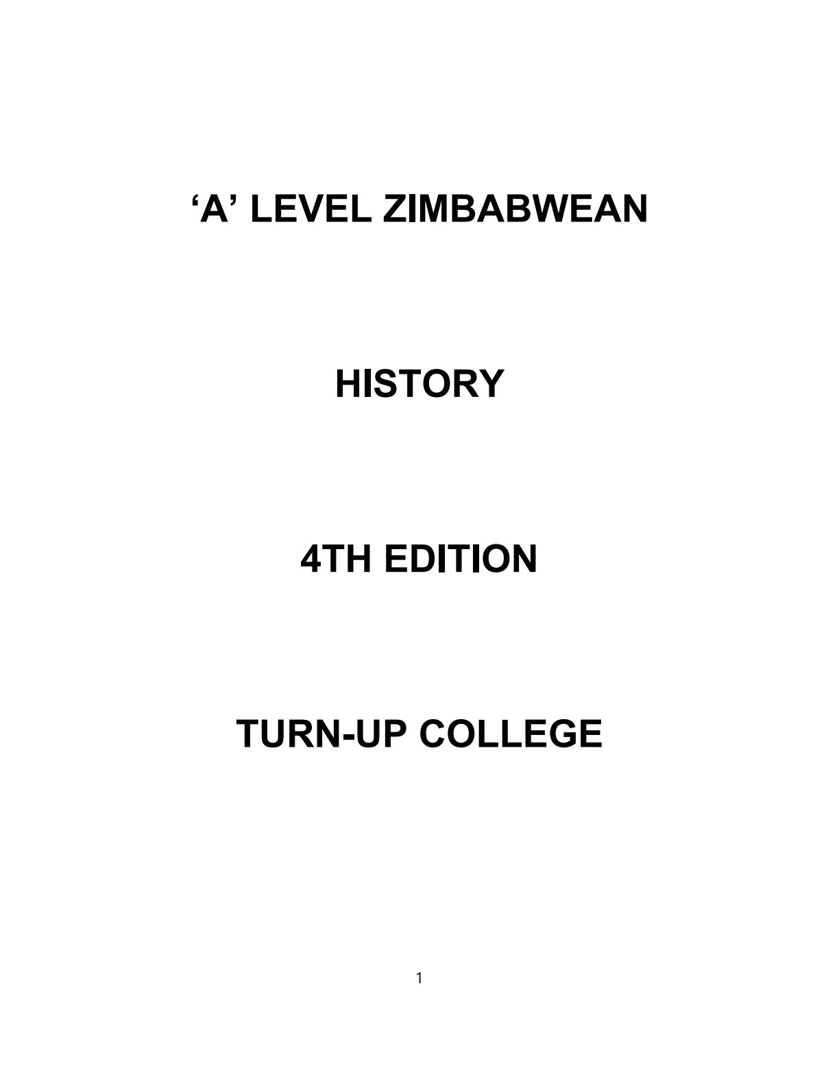 First page of ZIMSEC A-Level History Study Guide