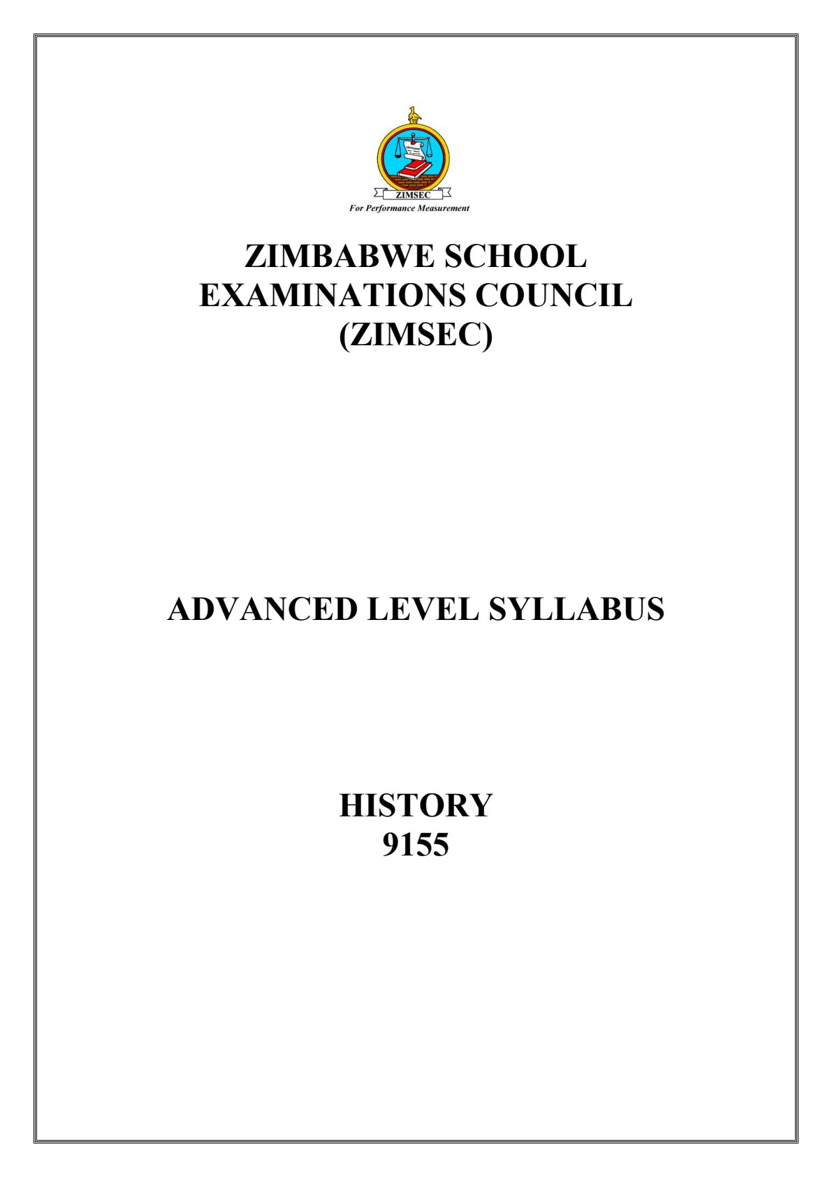 First page of ZIMSEC A-Level History Syllabus