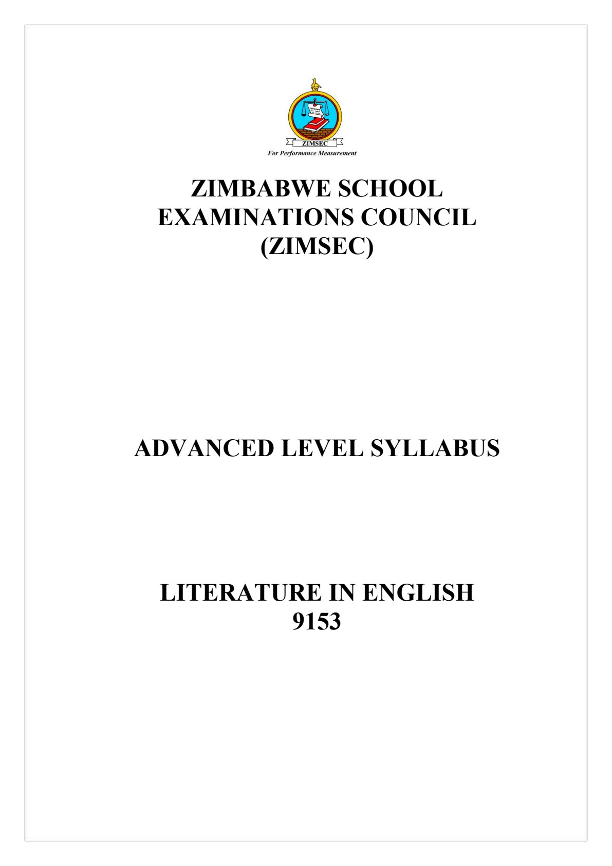First page of ZIMSEC A-Level Literature in English Syllabus