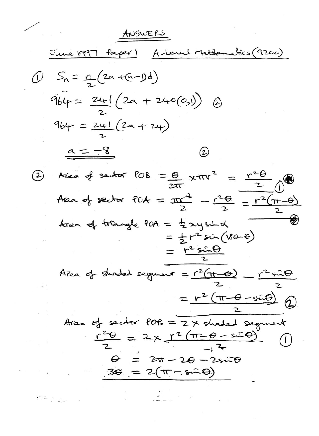 First page of ZIMSEC A-Level Mathematics Paper 1 June 1997 Marking Scheme