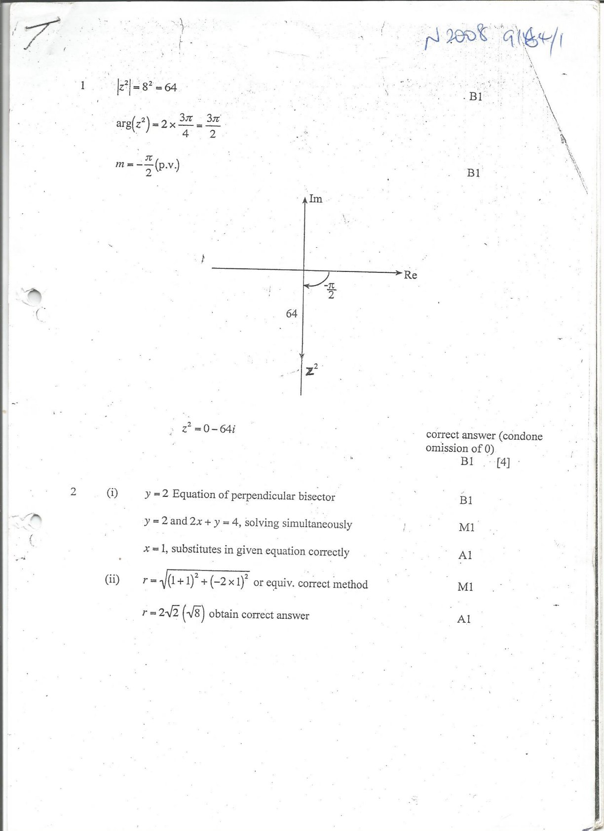 First page of ZIMSEC A-Level Mathematics Paper 1 November 2008 Marking Scheme
