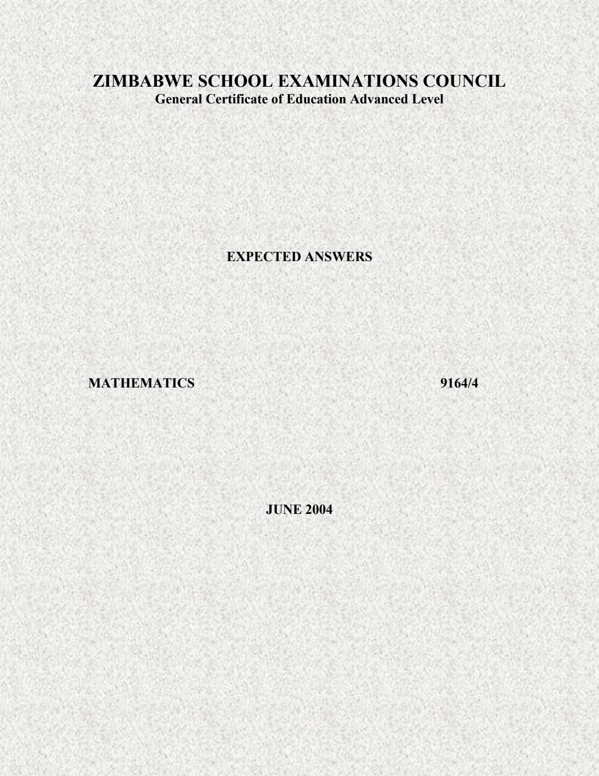 First page of ZIMSEC A-Level Mathematics Paper 4 June 2004 Marking Scheme