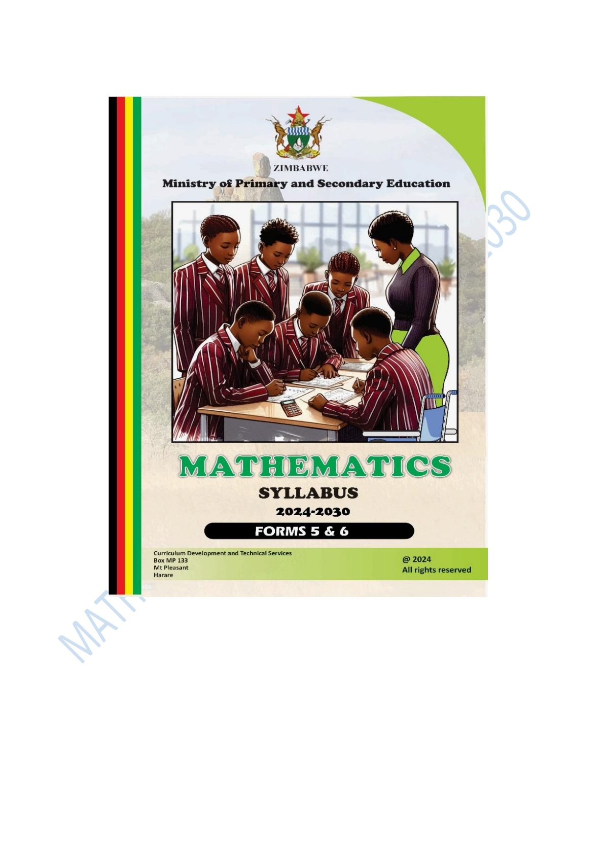 First page of ZIMSEC A-Level Mathematics Syllabus