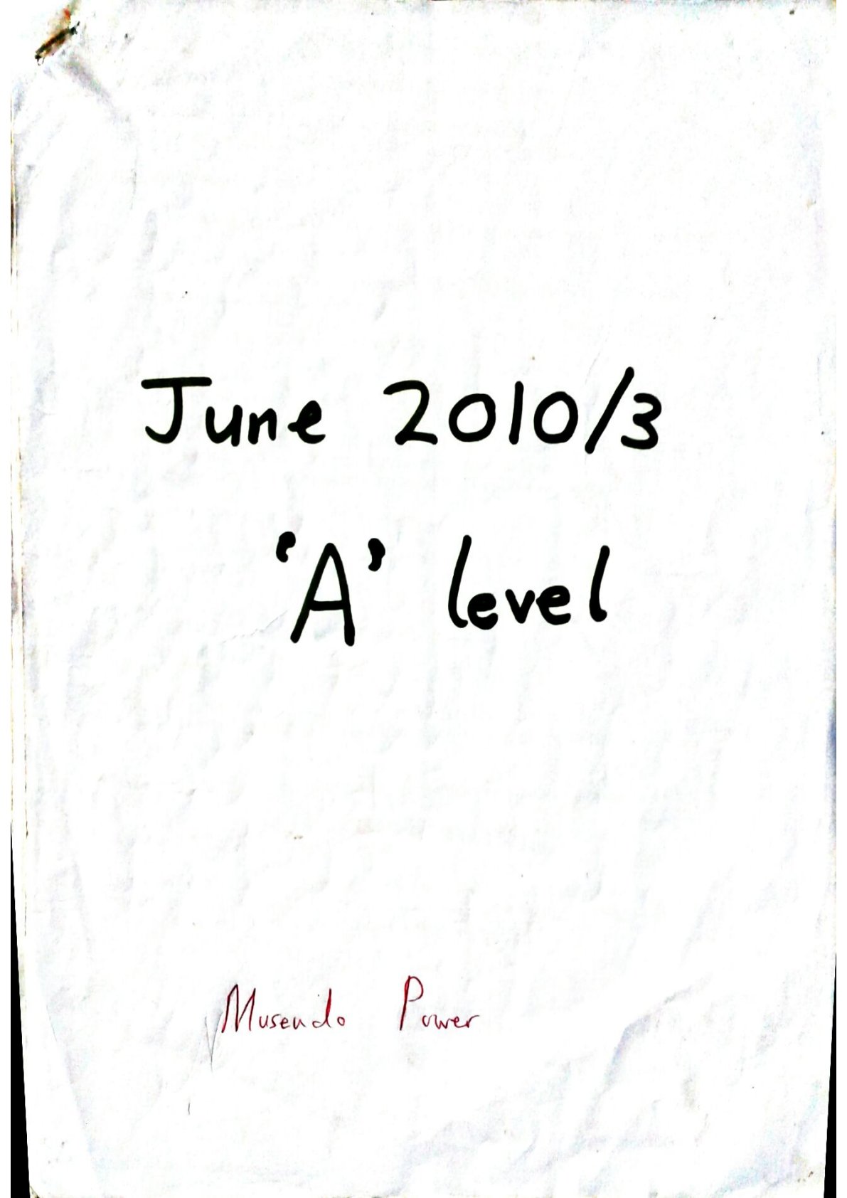 First page of ZIMSEC A-Level Principles of Accounts Paper 3 June 2010 Marking Scheme