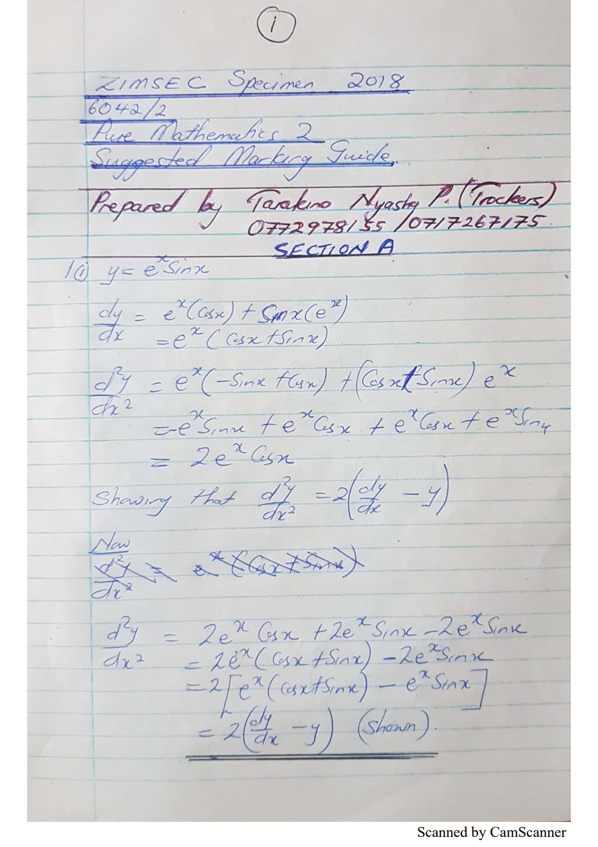 First page of ZIMSEC A-Level Pure Mathematics 2018 Study Guide