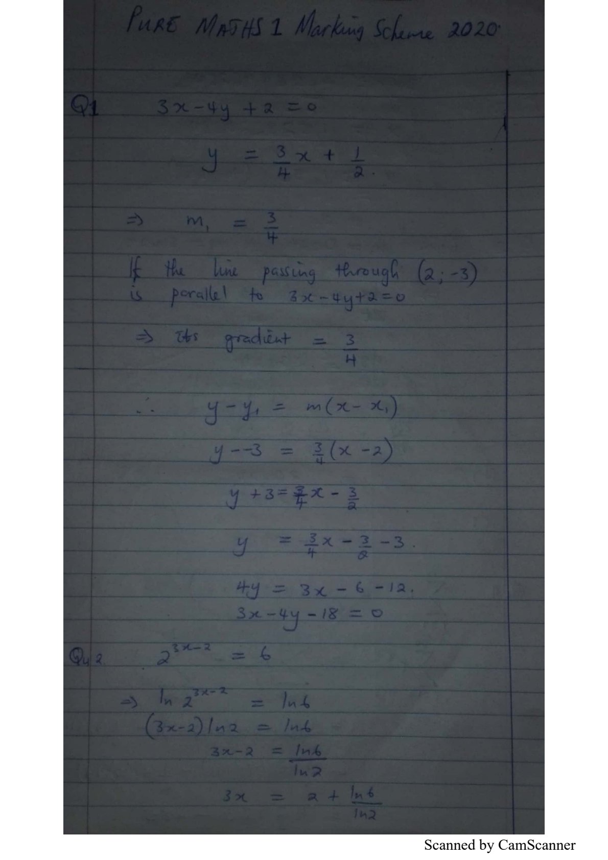First page of ZIMSEC A-Level Pure Mathematics Paper 1 November 2020 Marking Scheme