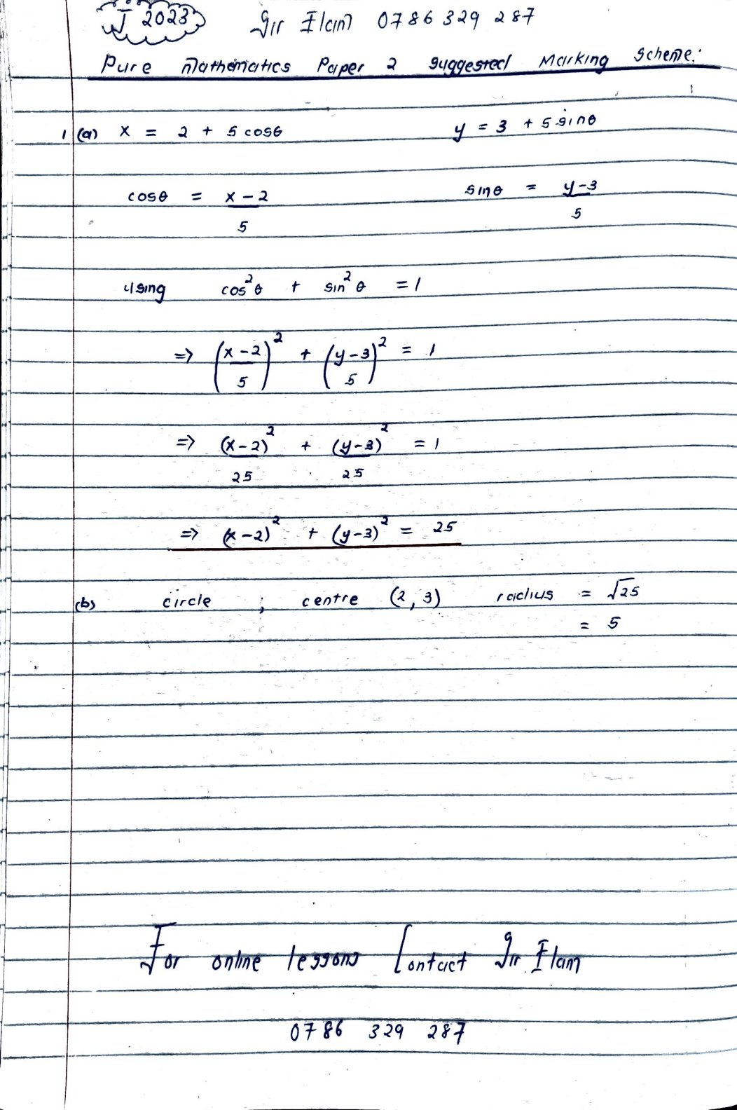 First page of ZIMSEC A-Level Pure Mathematics Paper 2 2023 Marking Scheme