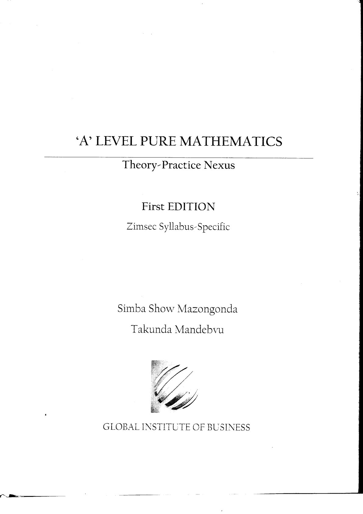 First page of ZIMSEC A-Level Pure Mathematics Study Guide