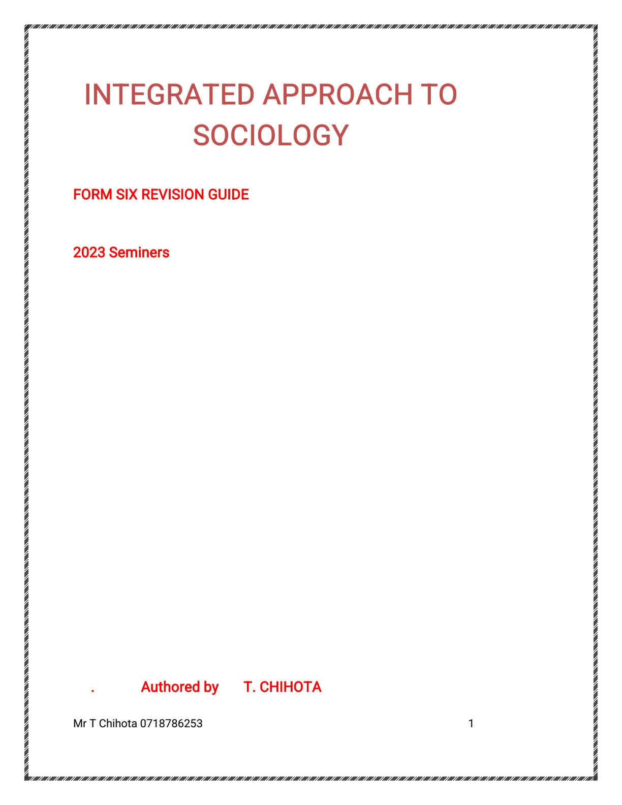 First page of ZIMSEC A-Level Sociology 2023 Study Guide