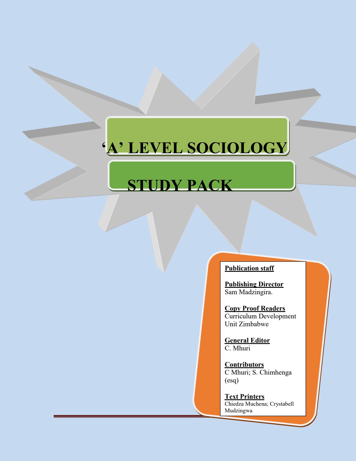 First page of ZIMSEC A-Level Sociology Study Guide