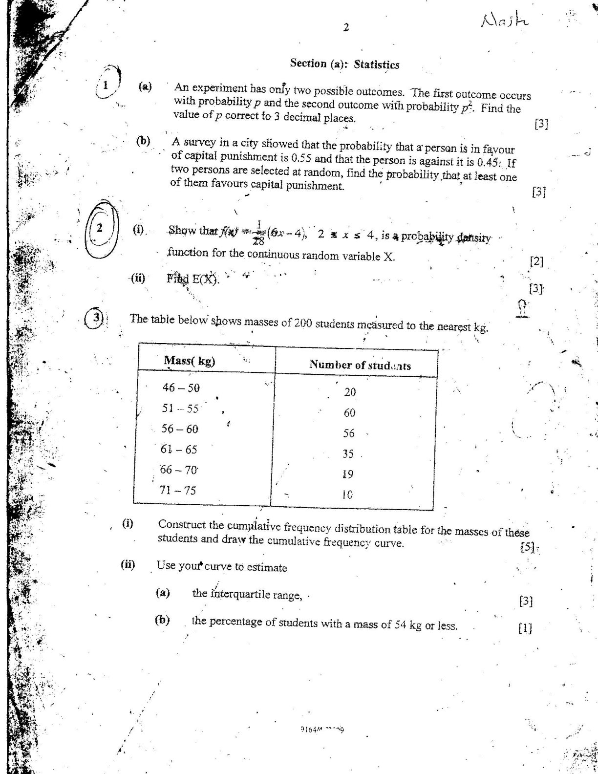 First page of ZIMSEC A-Level Statistics Paper 4 June 2009 Question Paper