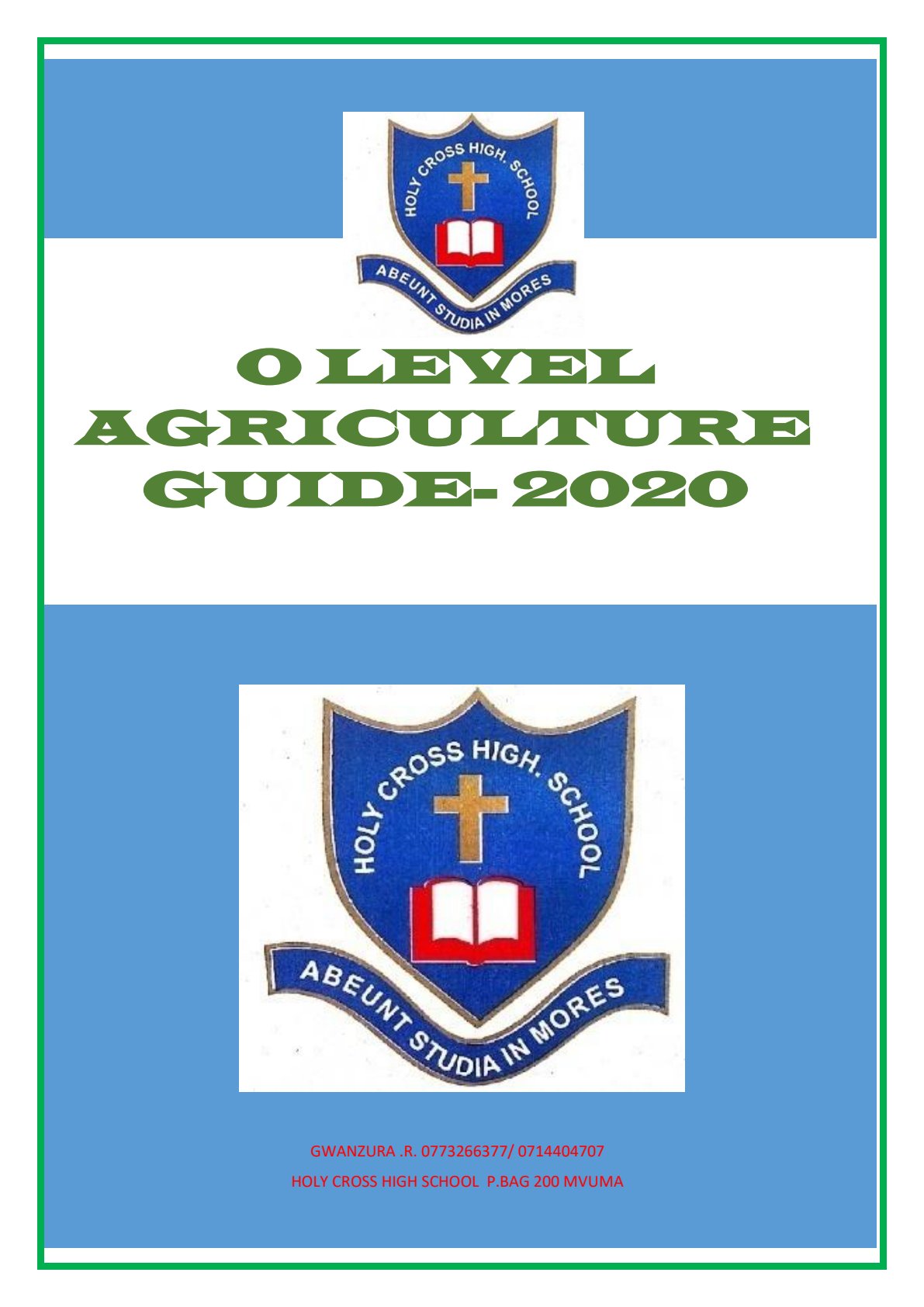 First page of ZIMSEC O-Level Agriculture 2020 Study Guide