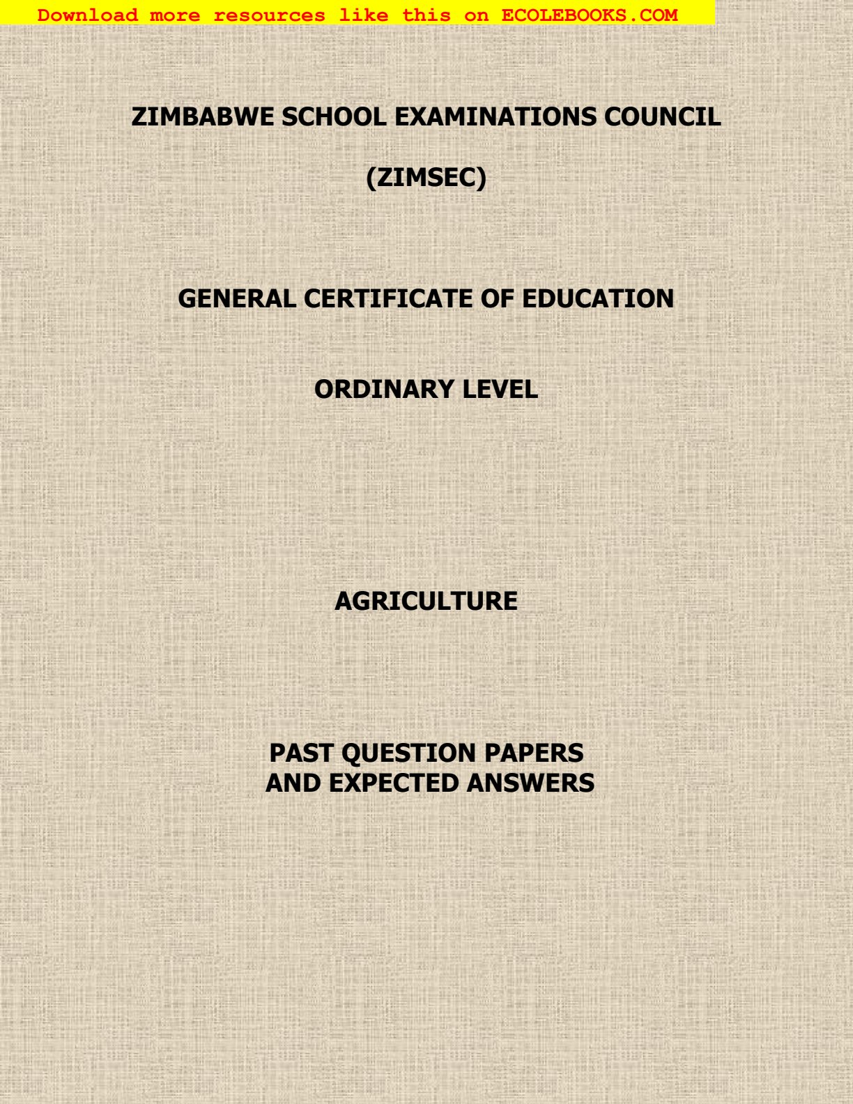 First page of ZIMSEC O-Level Agriculture Green Book Study Guide
