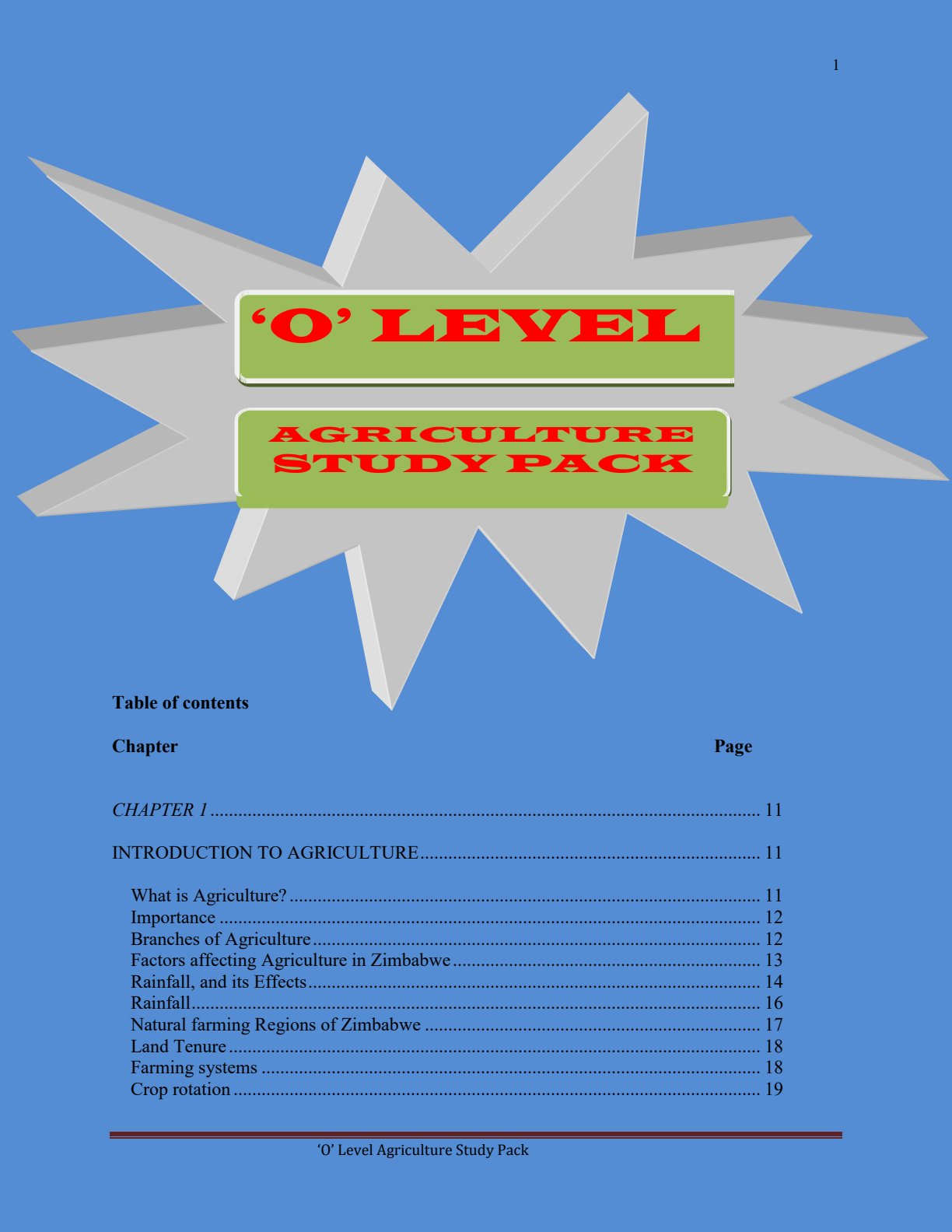 First page of ZIMSEC O-Level Agriculture Study Guide