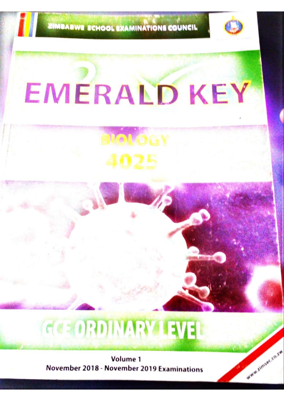 First page of ZIMSEC O-Level Biology Emerald Key 2018-2019 Study Guide