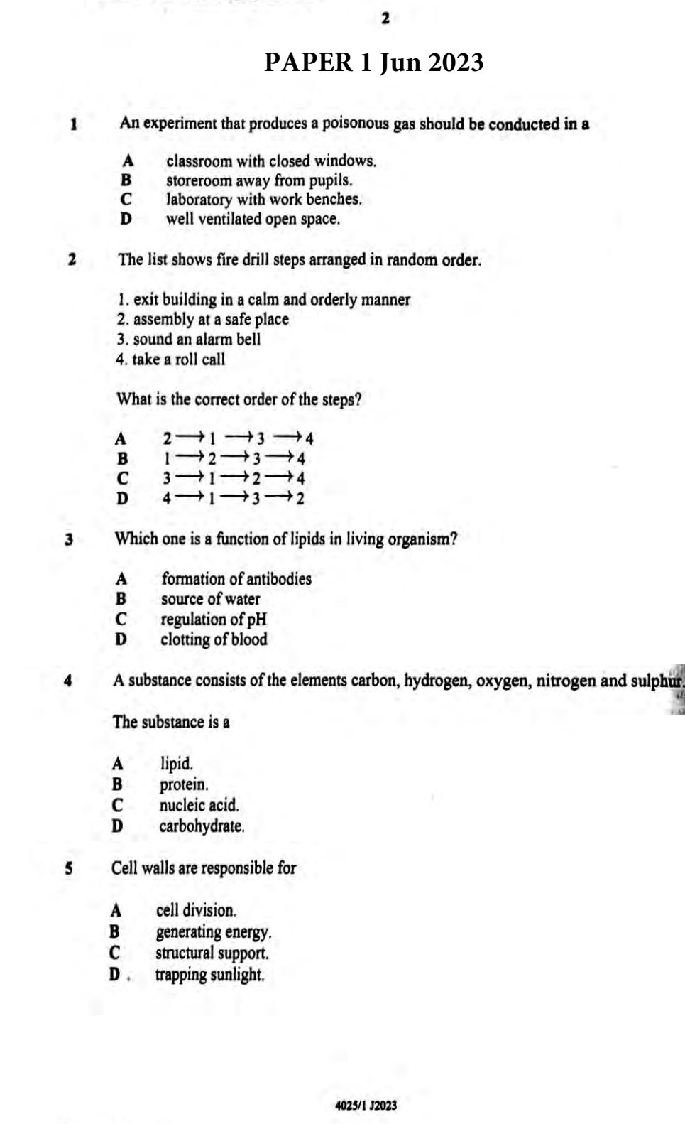 First page of ZIMSEC O-Level Biology Paper 1 June 2023 Question Paper