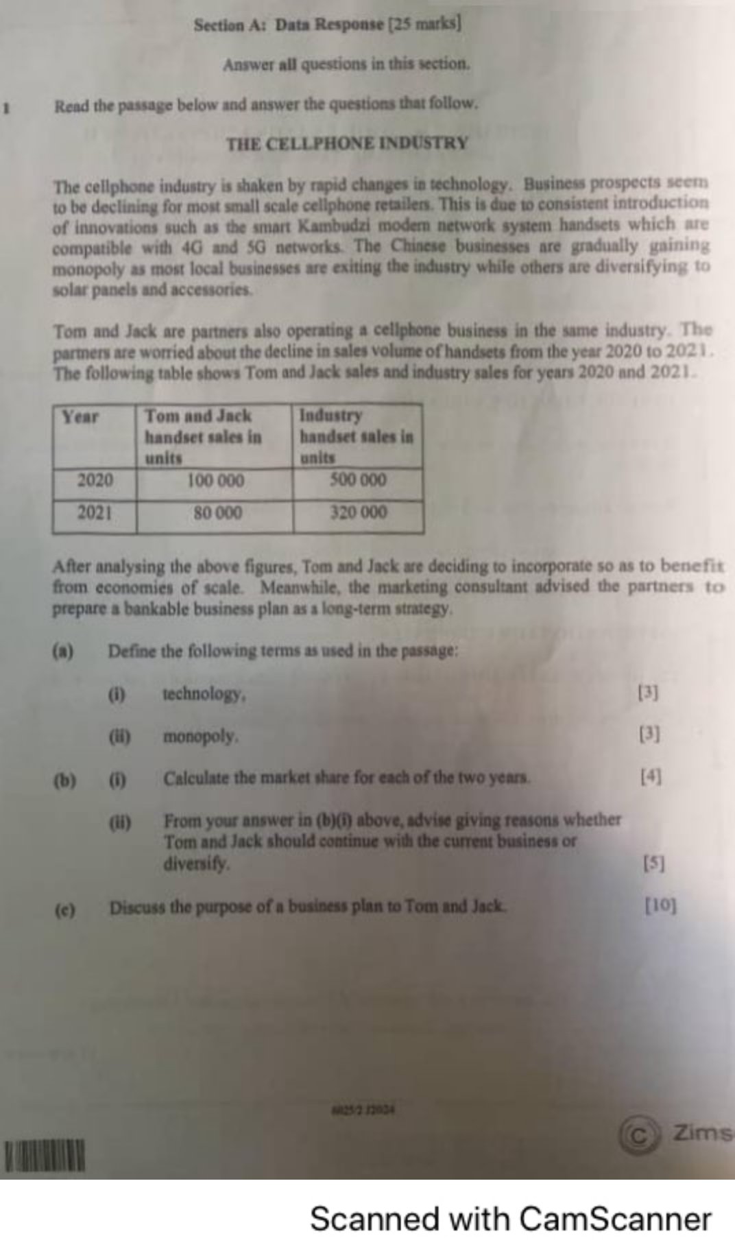First page of ZIMSEC O-Level Business Studies June 2024 Question Paper