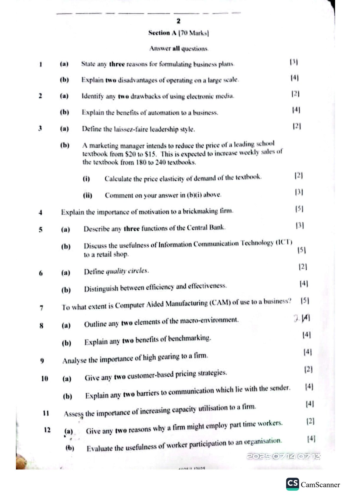 First page of ZIMSEC O-Level Business Studies Paper 1 June 2025 Question Paper