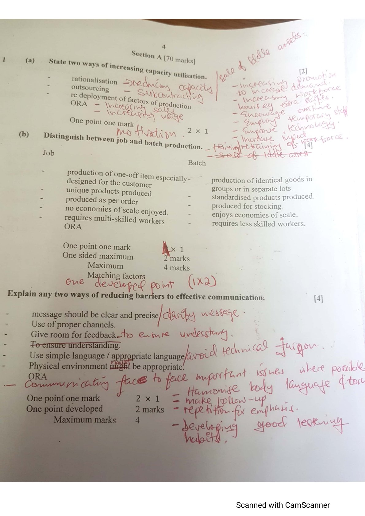 First page of ZIMSEC O-Level Business Studies Paper 1 November 2020 Marking Scheme