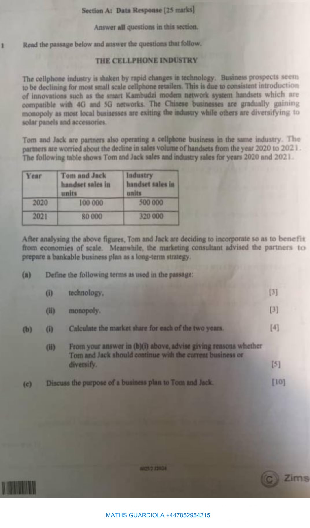 First page of ZIMSEC O-Level Business Studies Paper 2 June 2024 Question Paper