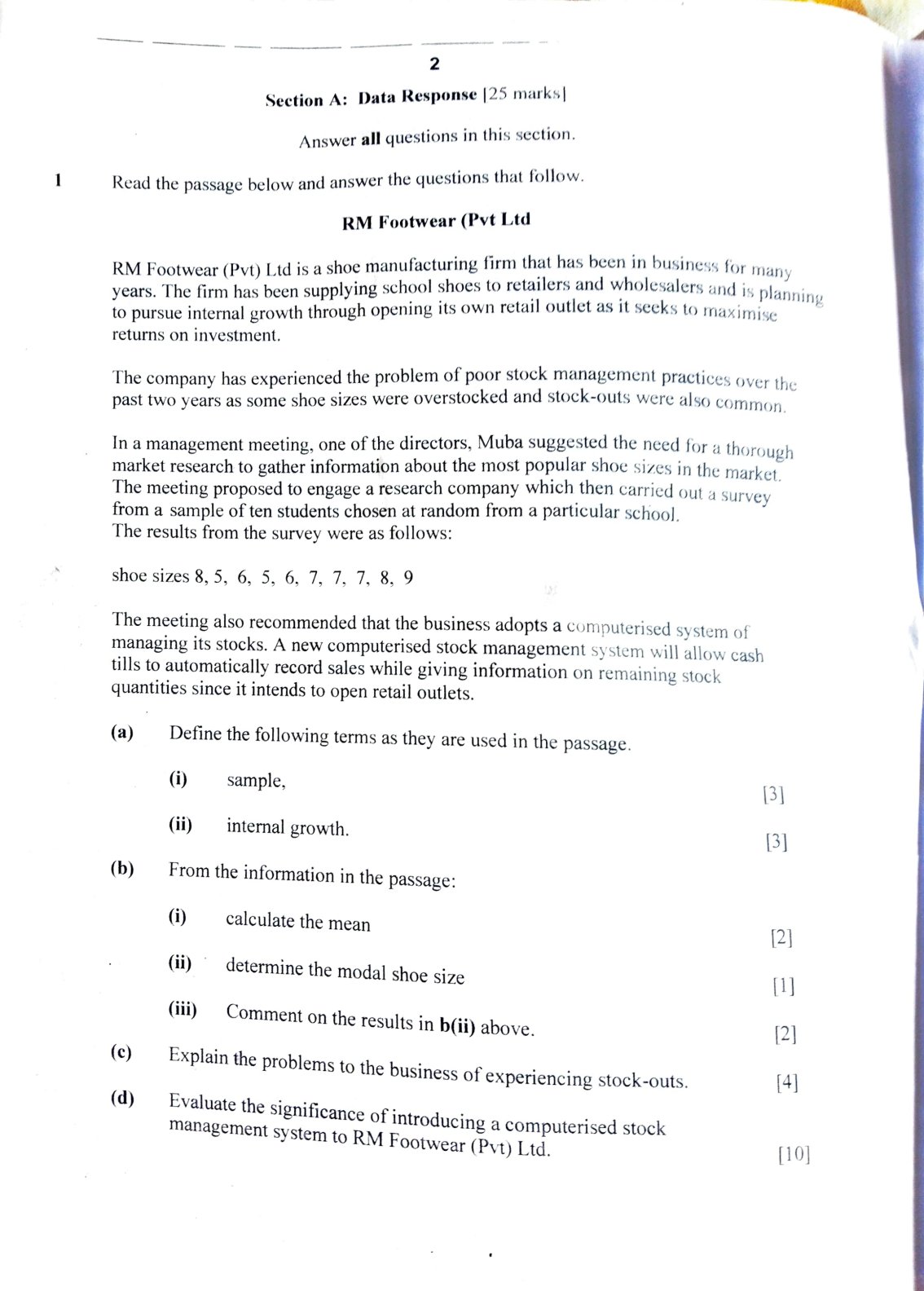 First page of ZIMSEC O-Level Business Studies Paper 2 June 2025 Question Paper