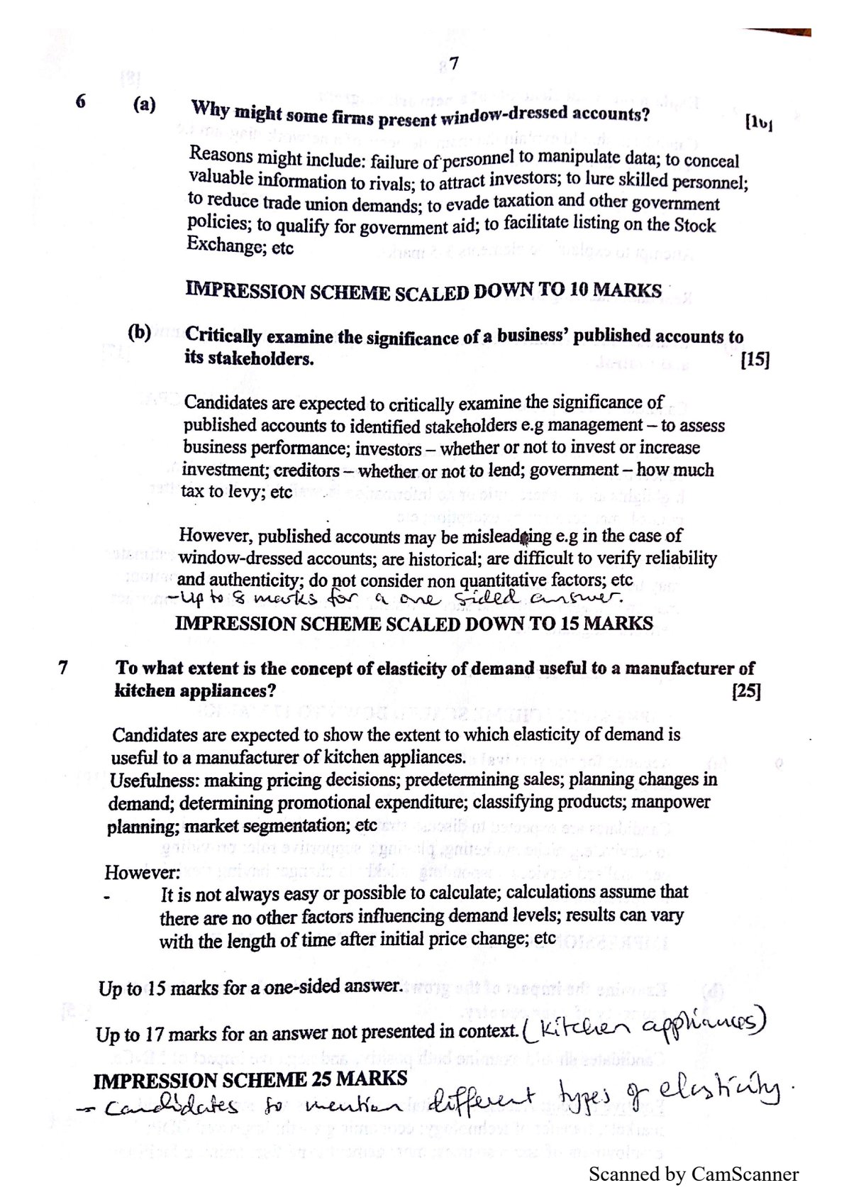 First page of ZIMSEC O-Level Business Studies Paper 2 November 2018 Marking Scheme