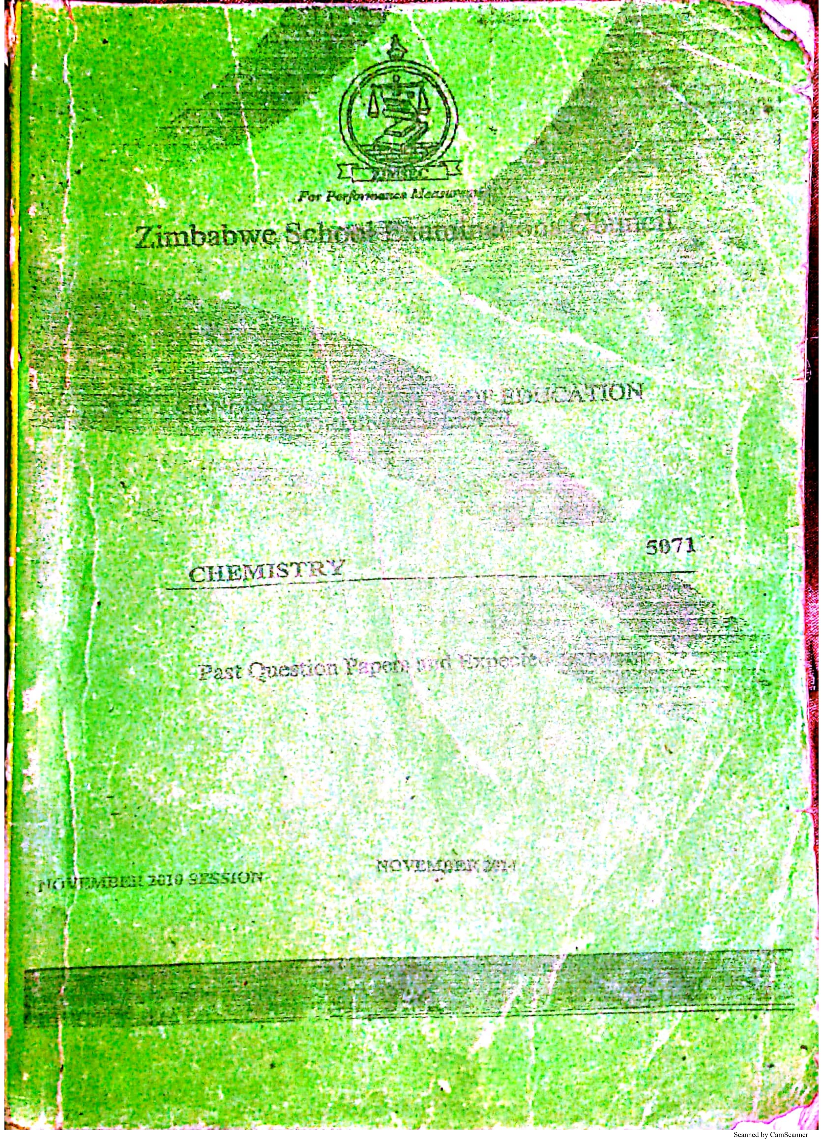 First page of ZIMSEC O-Level Chemistry Green Book 2010 Study Guide