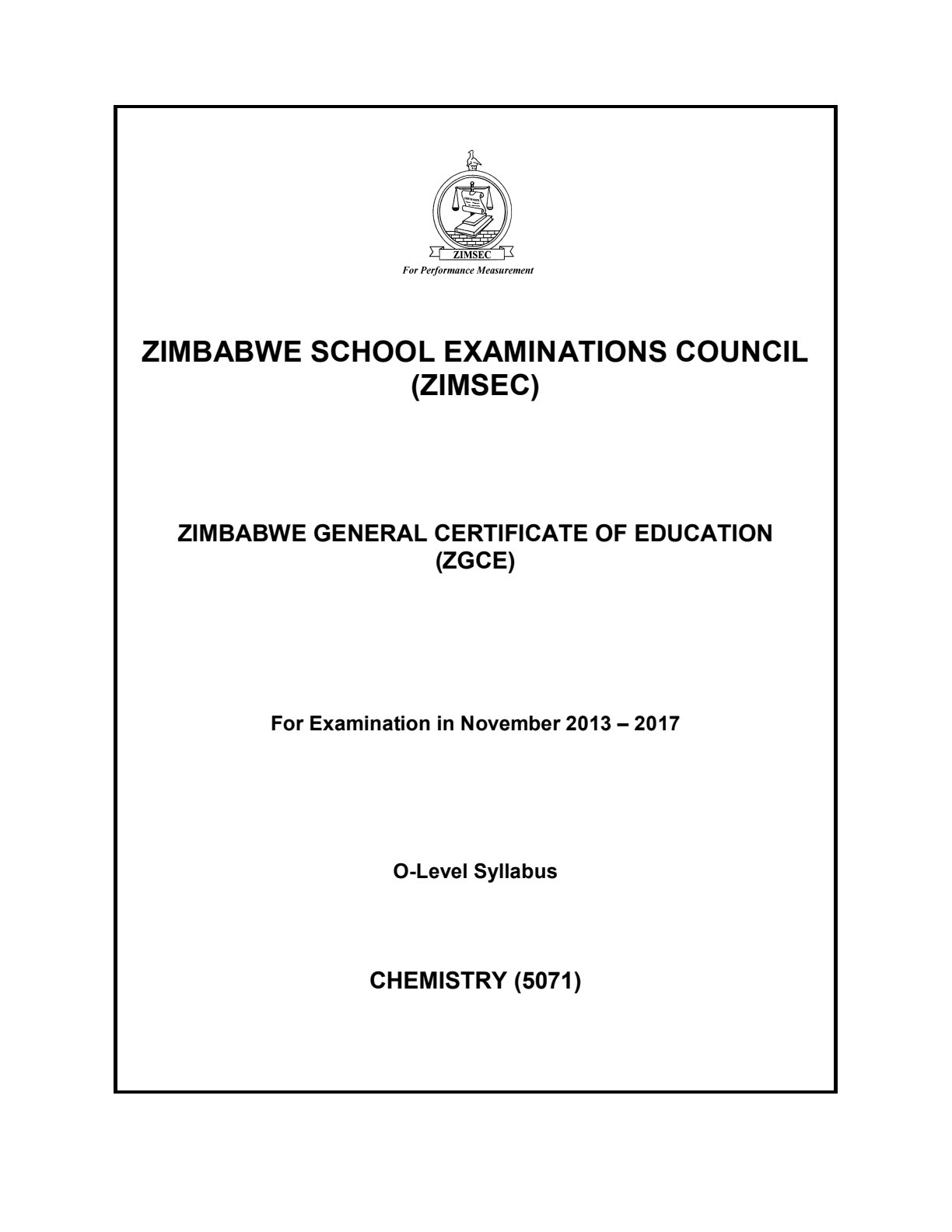 First page of ZIMSEC O-Level Chemistry Syllabus