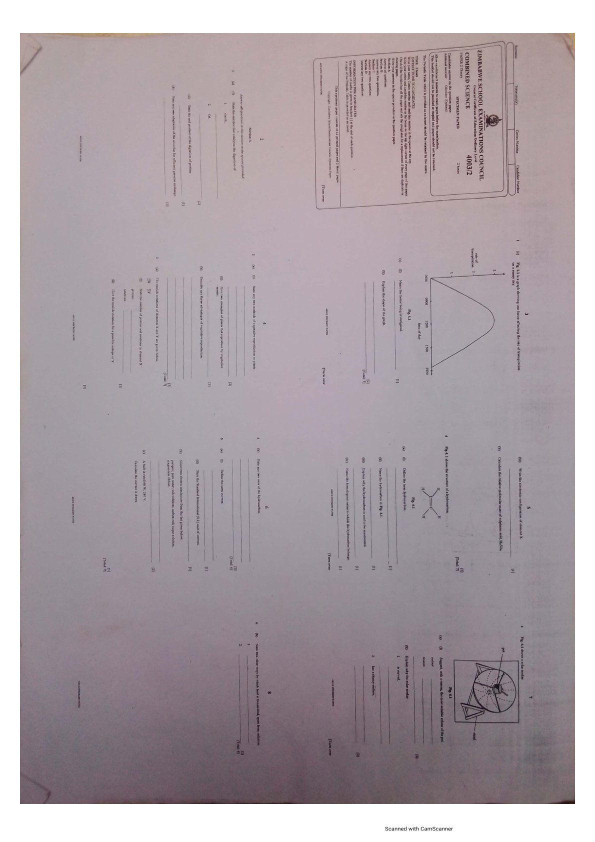 First page of ZIMSEC O-Level Combined Science Paper 2 Question Paper