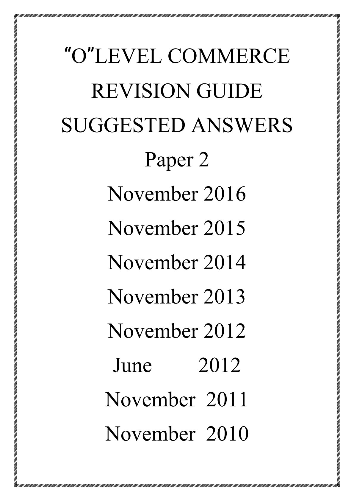 First page of ZIMSEC O-Level Commerce 2010-2016 Study Guide