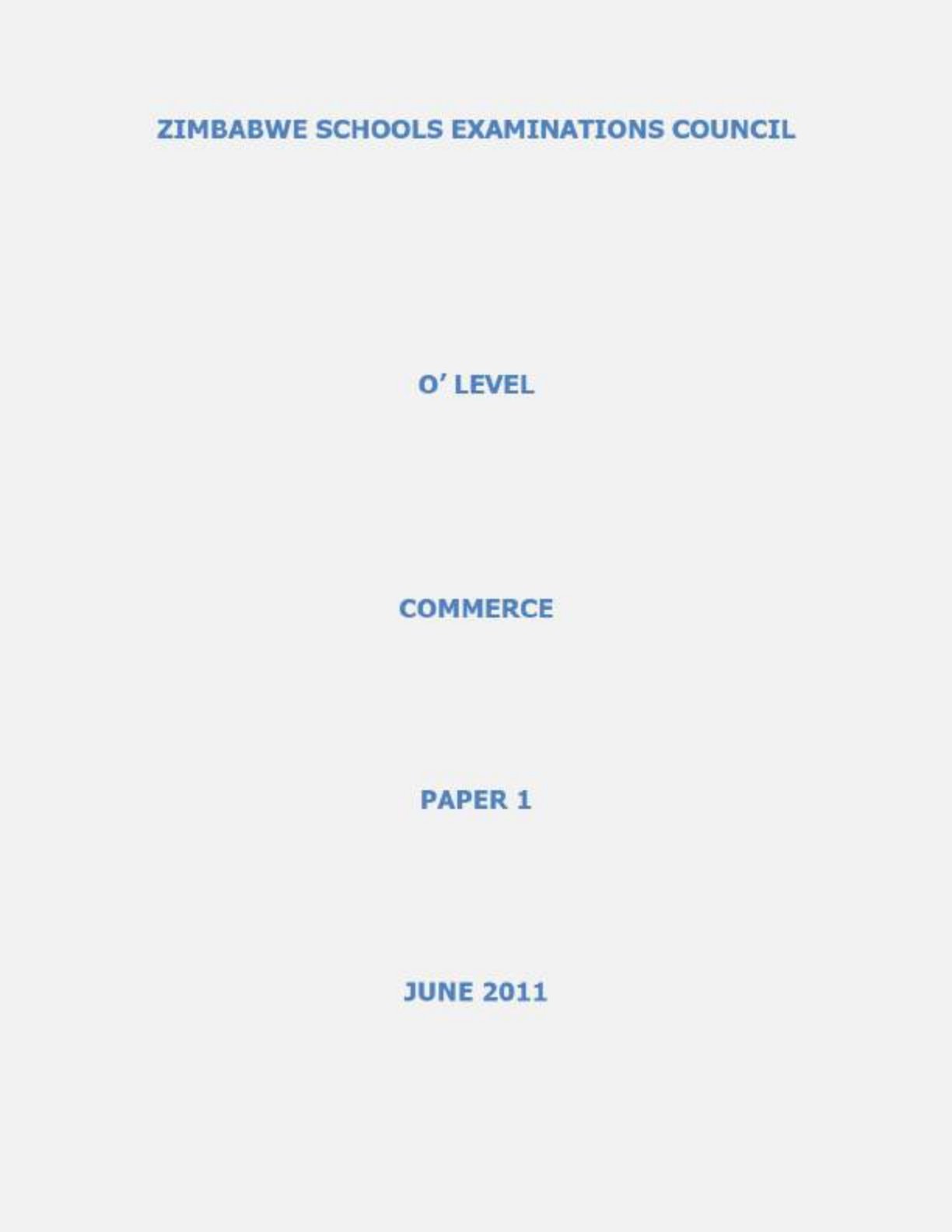 First page of ZIMSEC O-Level Commerce 2011 Study Guide