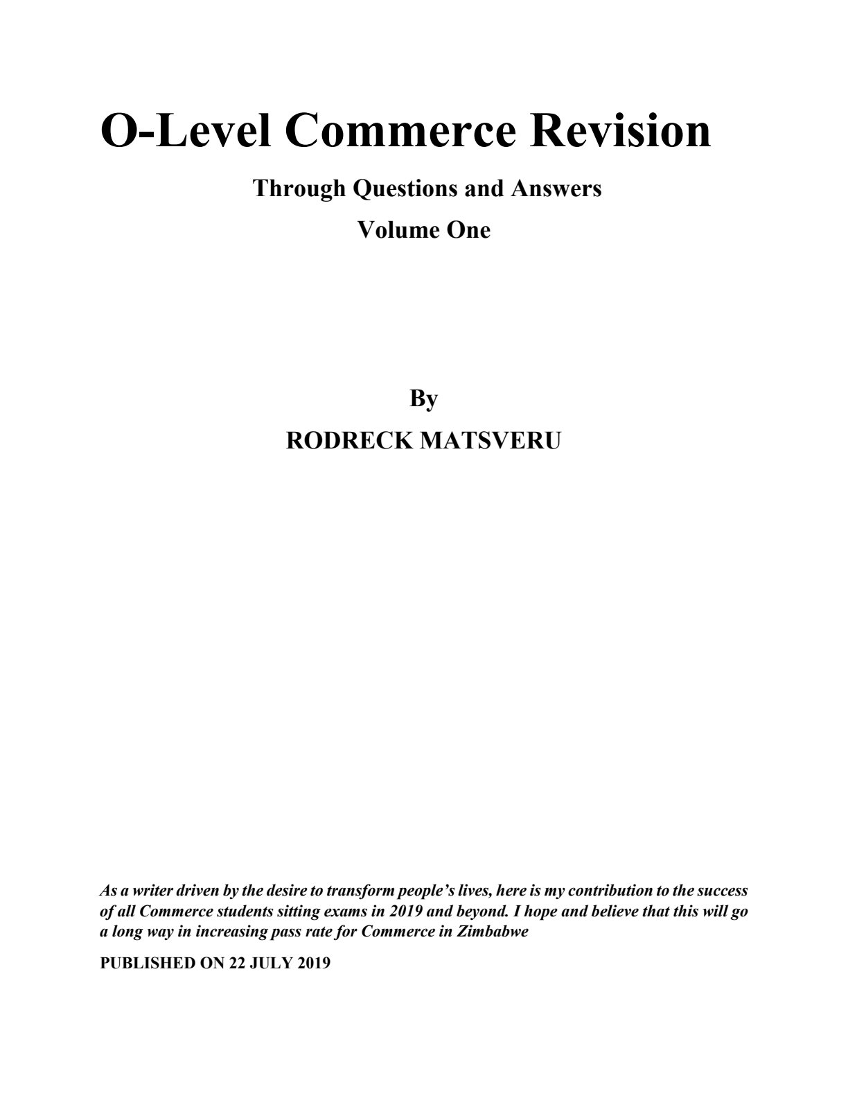 First page of ZIMSEC O-Level Commerce 2019 Study Guide