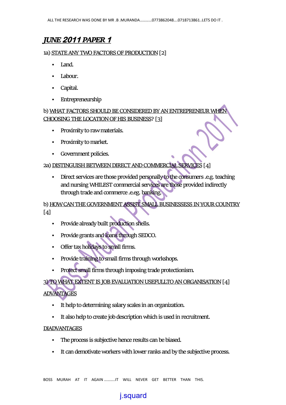 First page of ZIMSEC O-Level Commerce Blue Book 2011-2016 Study Guide