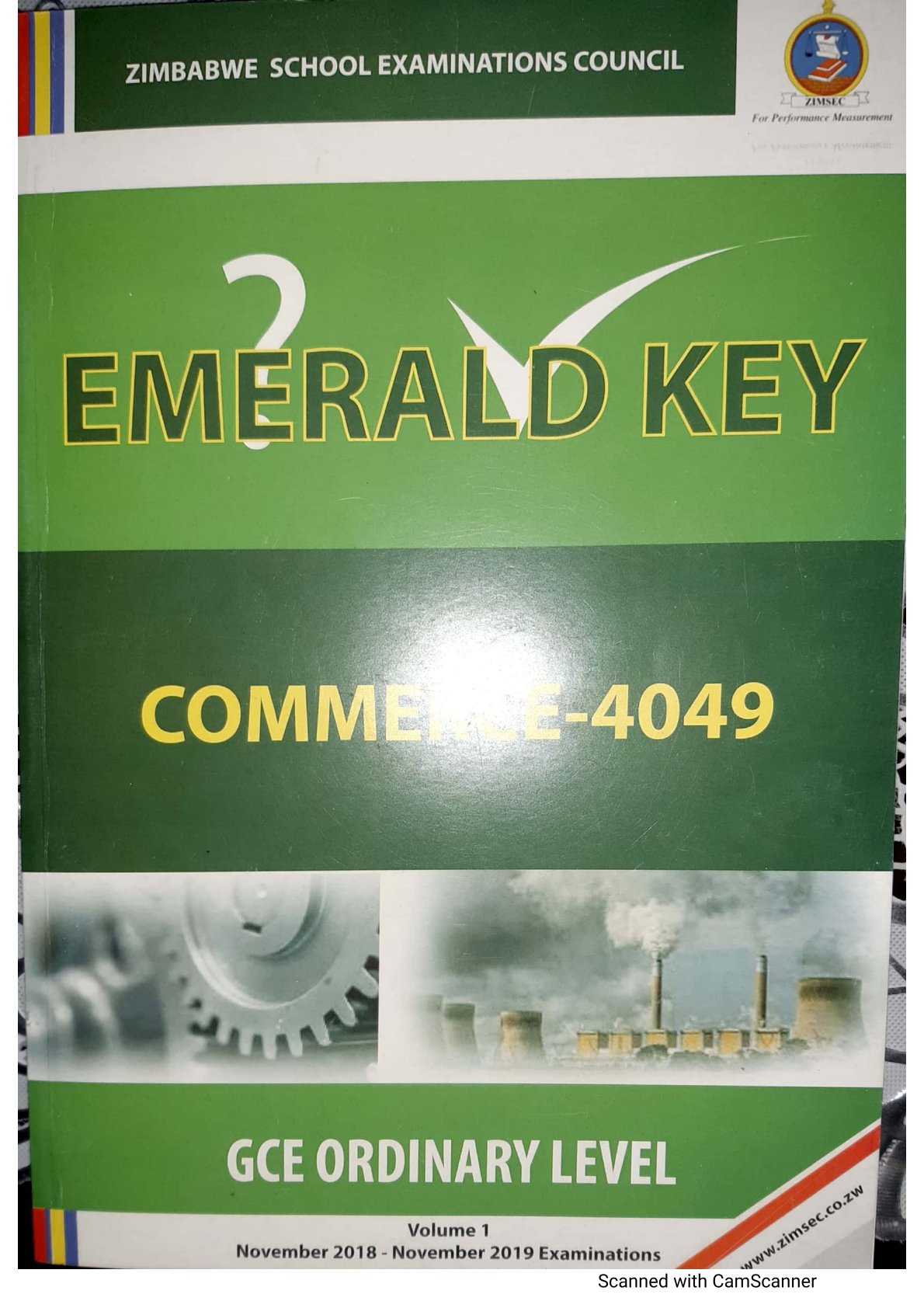First page of ZIMSEC O-Level Commerce Green Book 2018-2019 Study Guide