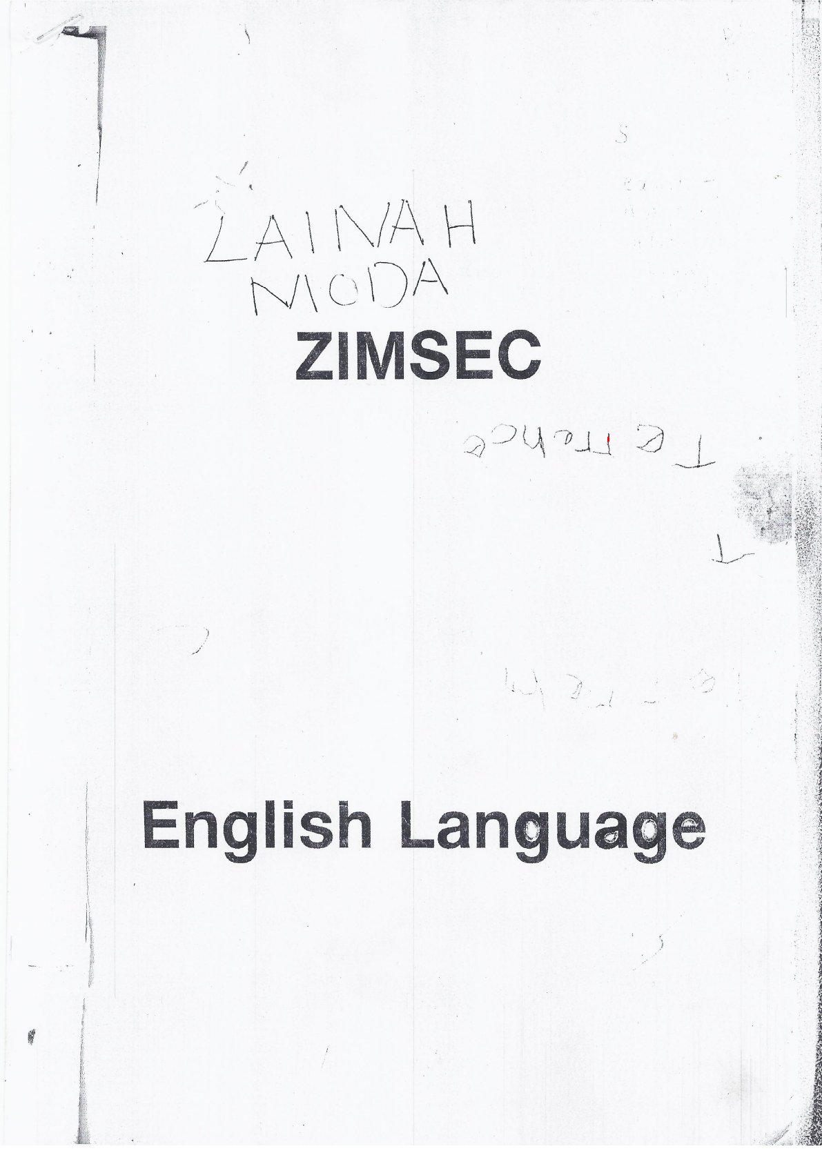 First page of ZIMSEC O-Level English Language Green Book Study Guide