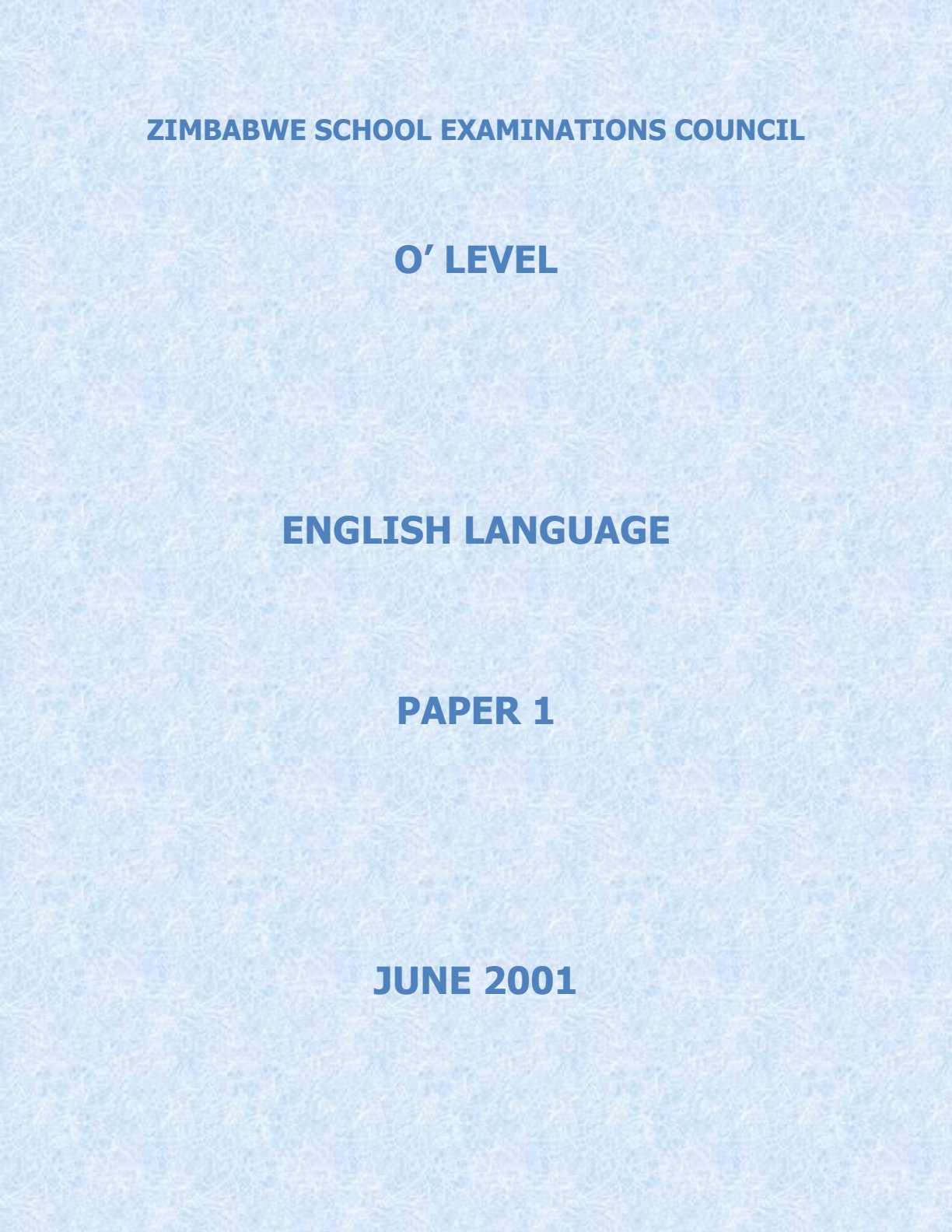 First page of ZIMSEC O-Level English Language Paper 1 June 2001 Question Paper