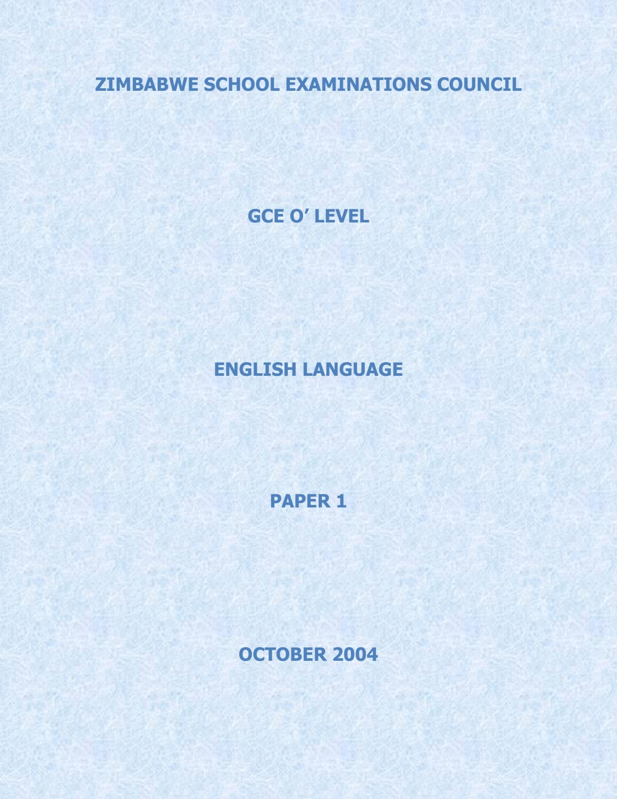First page of ZIMSEC O-Level English Language Paper 1 October 2004 Question Paper