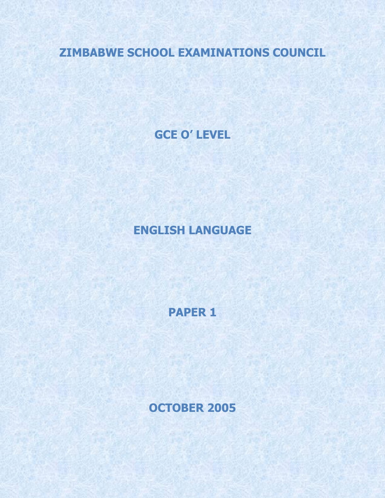 First page of ZIMSEC O-Level English Language Paper 1 October 2005 Question Paper