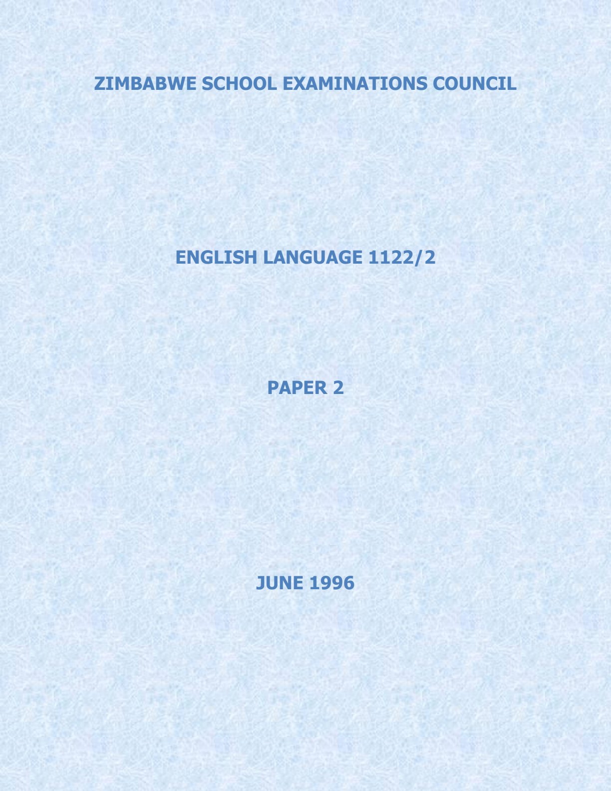 First page of ZIMSEC O-Level English Language Paper 2 June 1996 Question Paper