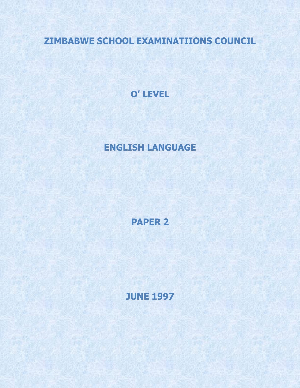 First page of ZIMSEC O-Level English Language Paper 2 June 1997 Question Paper