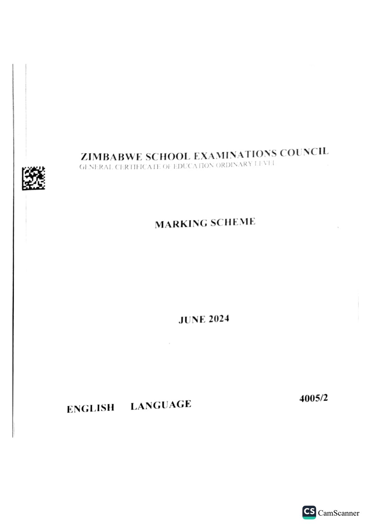 First page of ZIMSEC O-Level English Language Paper 2 June 2024 Marking Scheme