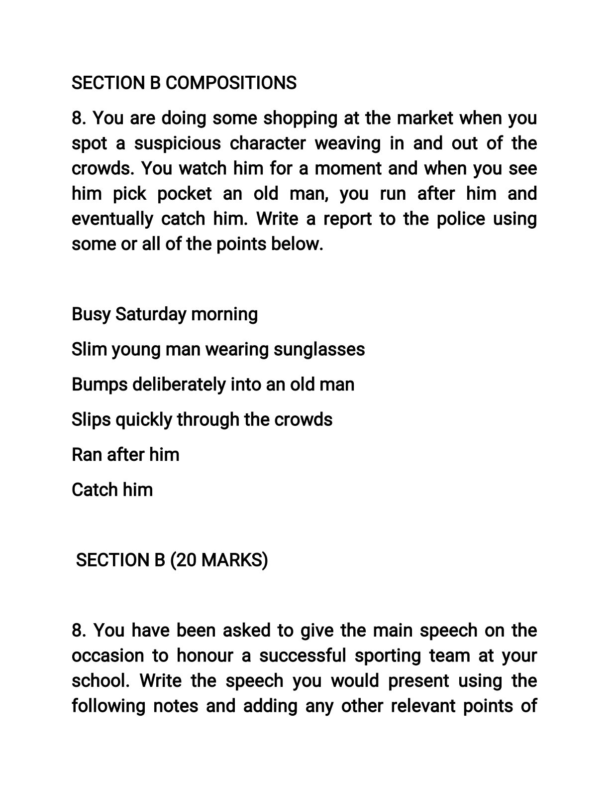First page of ZIMSEC O-Level English Language Section B Question Paper