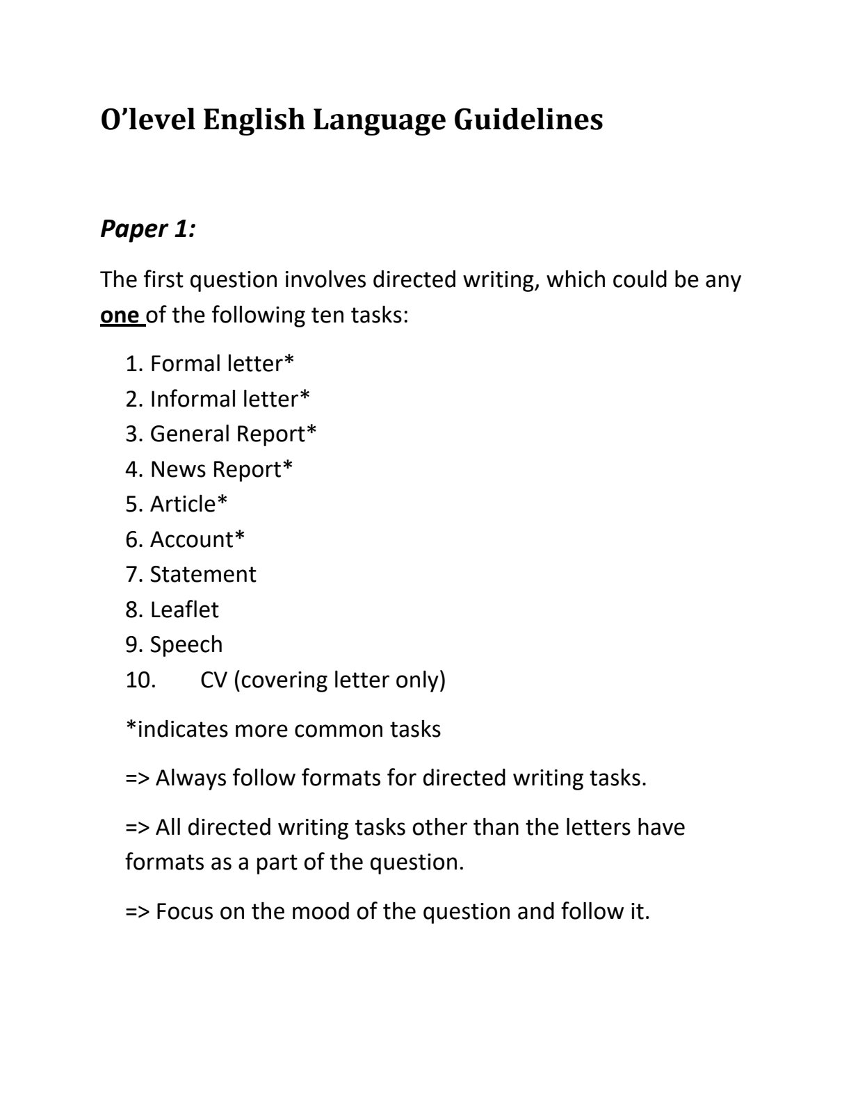 First page of ZIMSEC O-Level English Language Study Guide