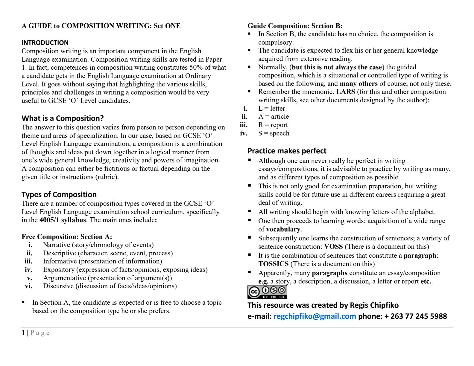 First page of ZIMSEC O-Level English Language Study Guide