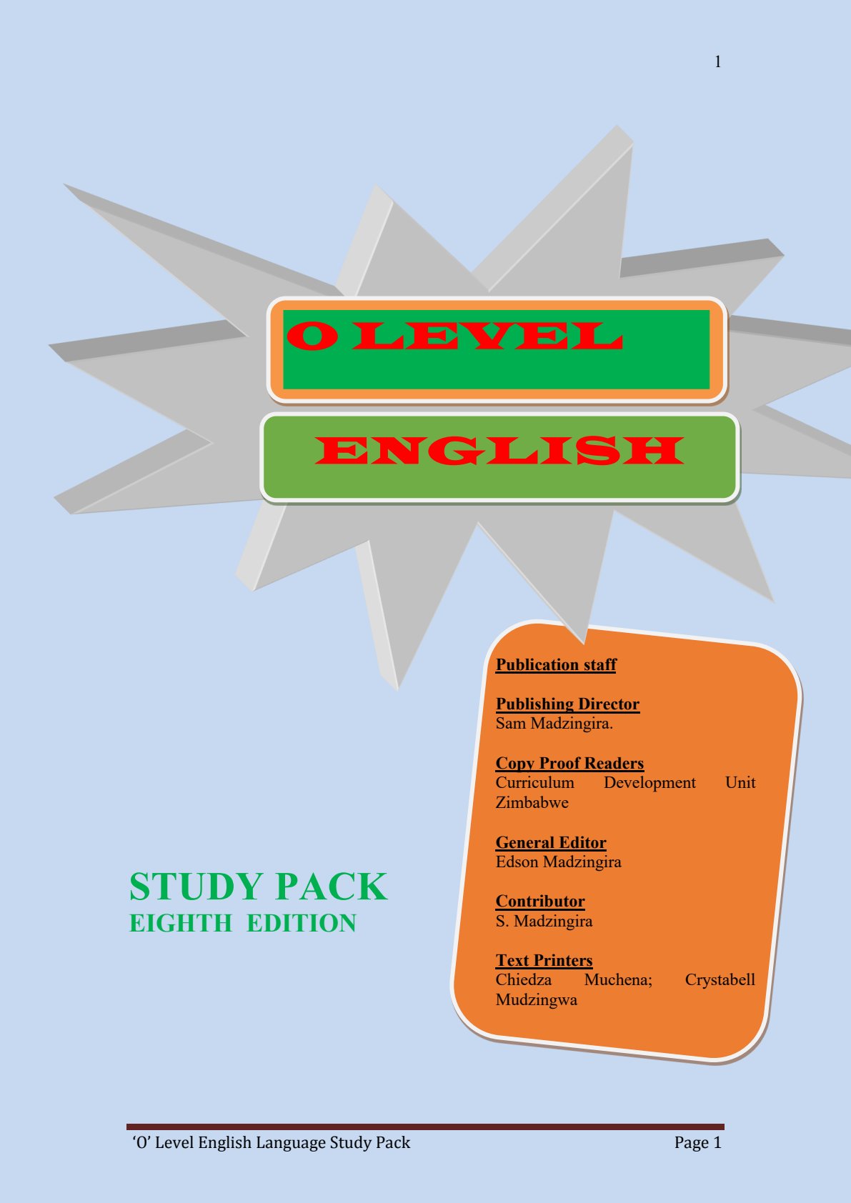 First page of ZIMSEC O-Level English Language Study Guide