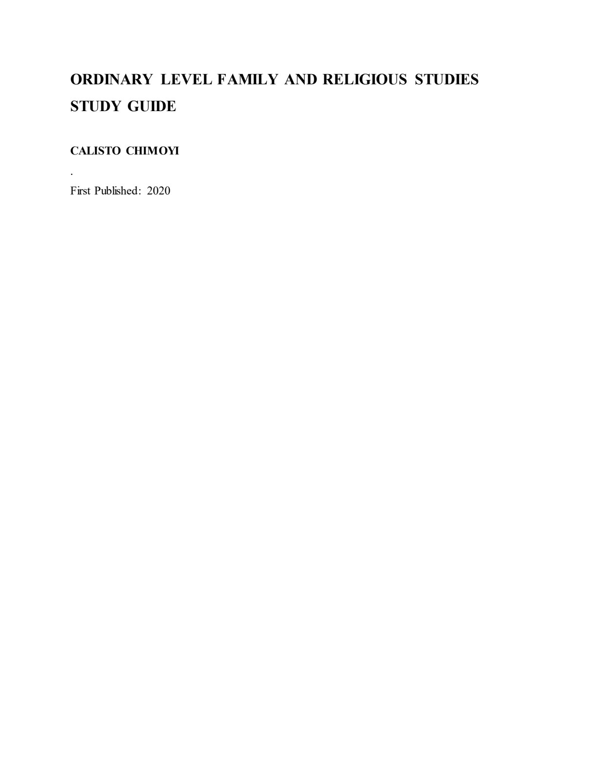 First page of ZIMSEC O-Level Family and Religious Studies 2020 Study Guide