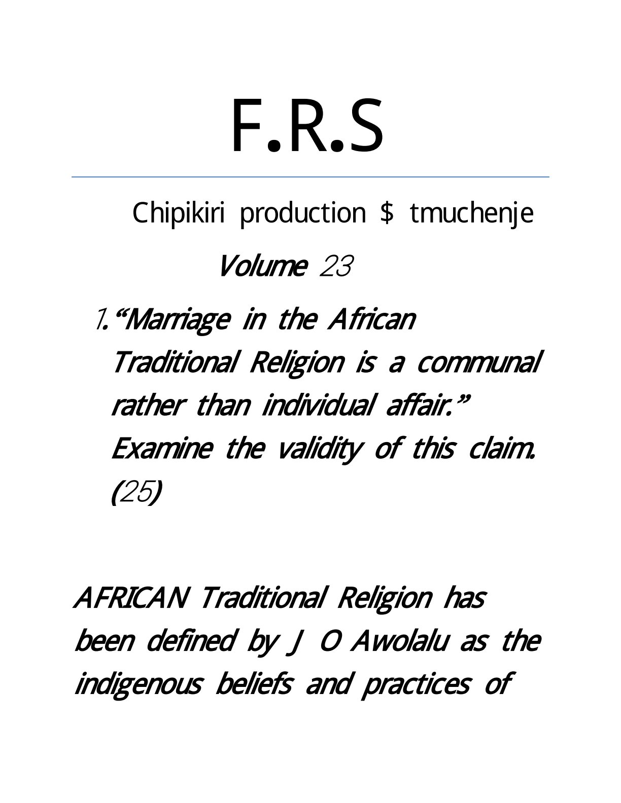 First page of ZIMSEC O-Level Family and Religious Studies Study Guide